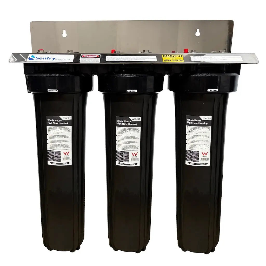 Triple Whole House Filters Stainless Steel Dirt + Chemical - 20"x4.5 ...