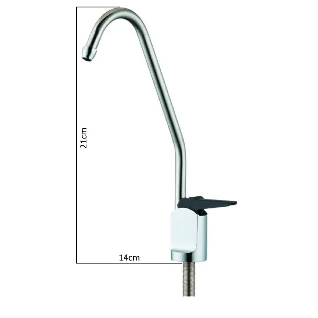 Faucet black lever standard reverse osmosis water filter tap dimensions. 21cm in height, 14cm in width.