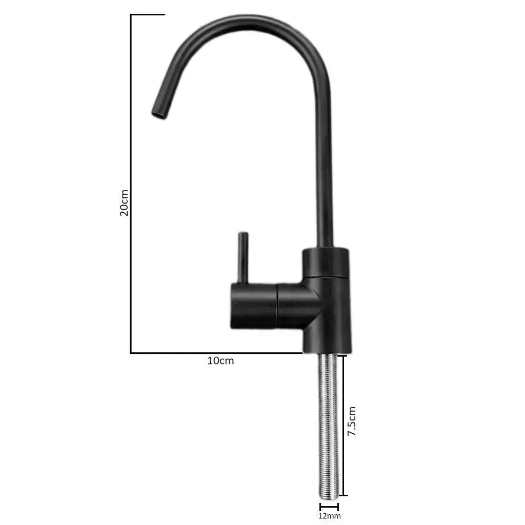 Matte black modern faucet tap for Reverse Osmosis systems. 20cm height, 10cm depth