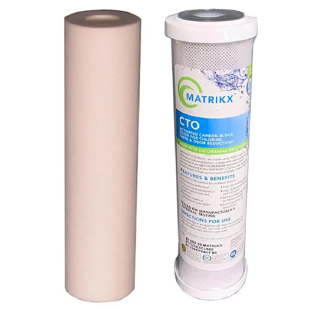 1x Matrikx CTO 5uM carbon block filter + 1x 10"x2.5" sediment filter