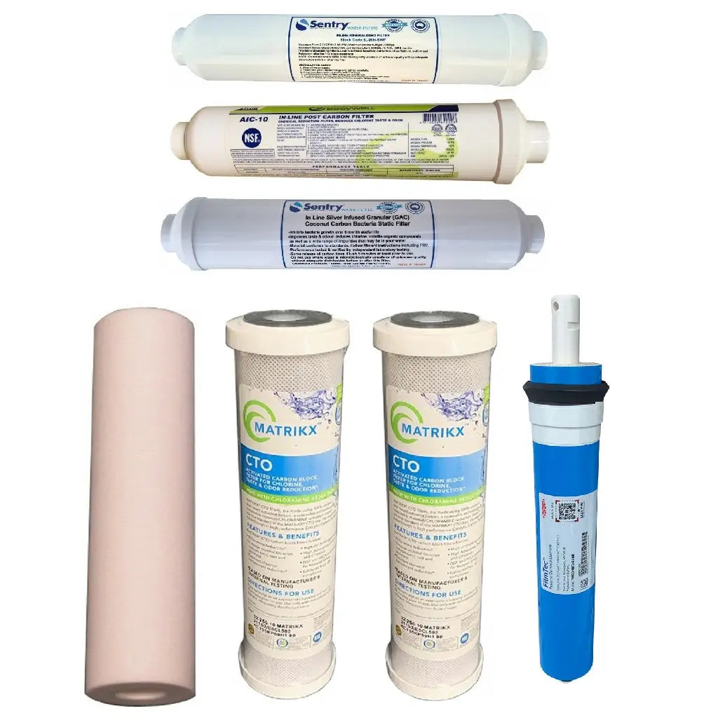 Sentry Water Filters 7-stage reverse osmosis RO PFAS forever chemicals filter, mineralising post carbon and anti bacterial silver infused filters filmtec 50gpd membrane