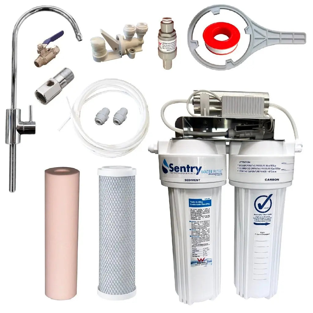 10"x2.5" LED UV system complete install kit with watermark housings sediment filter and carbon block filter