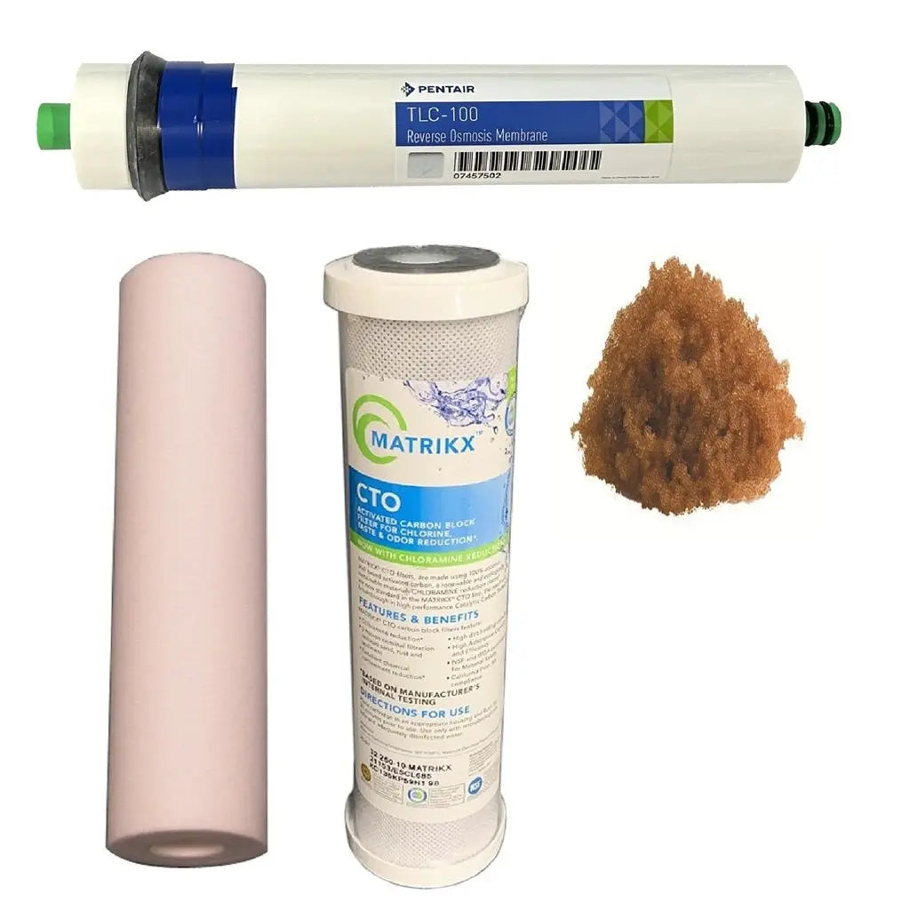 Sentry Water Filters Reverse osmosis filter PRO 4DJ high volume replacement filter pack with Pentek RO membrane and one loose DI resin refill
