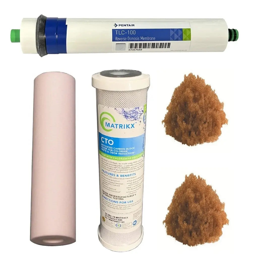 Sentry Water Filters Reverse osmosis filter PRO 4DJ high volume replacement filter pack with Pentek RO membrane and two loose DI resin refills