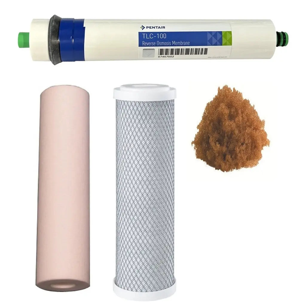 Sentry Water Filters Reverse osmosis filter PRO 4DJ standard volume replacement filter pack with Pentek RO membrane and one loose DI resin refill
