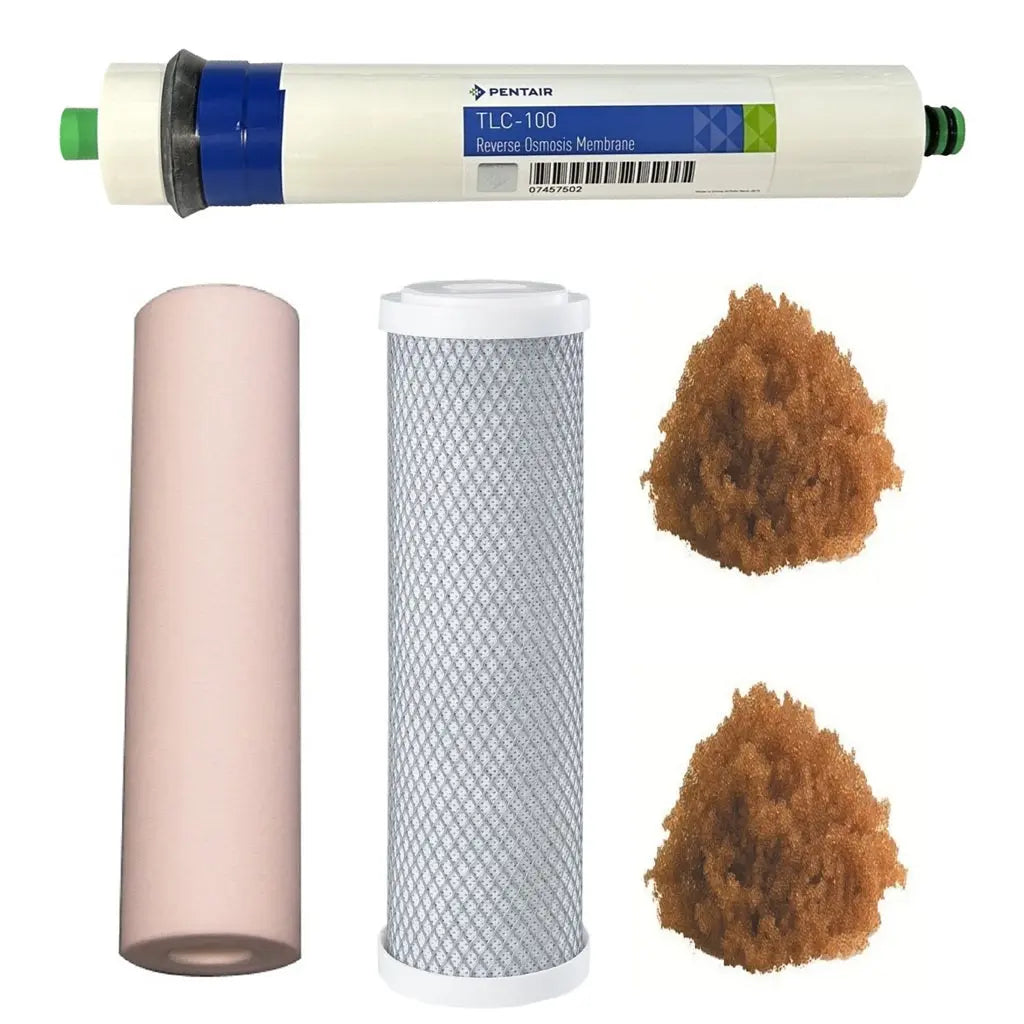 Sentry Water Filters Reverse osmosis filter PRO 4DJ standard volume replacement filter pack with Pentek RO membrane and two loose DI resin refills