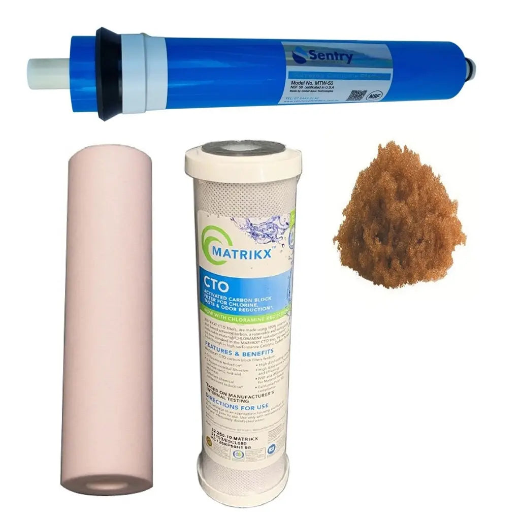 Sentry Water Filters Reverse osmosis filter PRO 4DJ high volume replacement filter pack with RO membrane and one loose DI resin refill