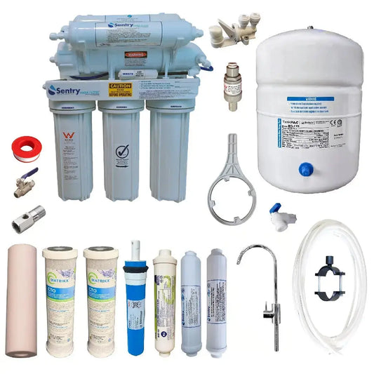Sentry Water Filters 7-stage reverse osmosis RO PFAS forever chemicals filter, post carbon negative potential alkaline and anti bacterial silver infused filters