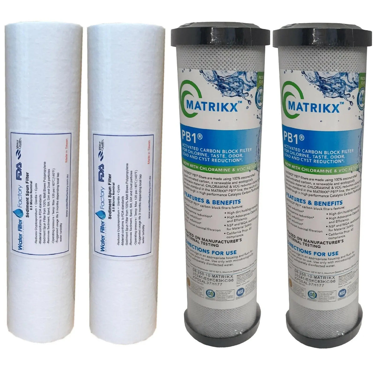 2x 0.5uM Matrikx Pb1 KX Chloramine Lead Metal Filters + 0.5uM Spun Water Filter