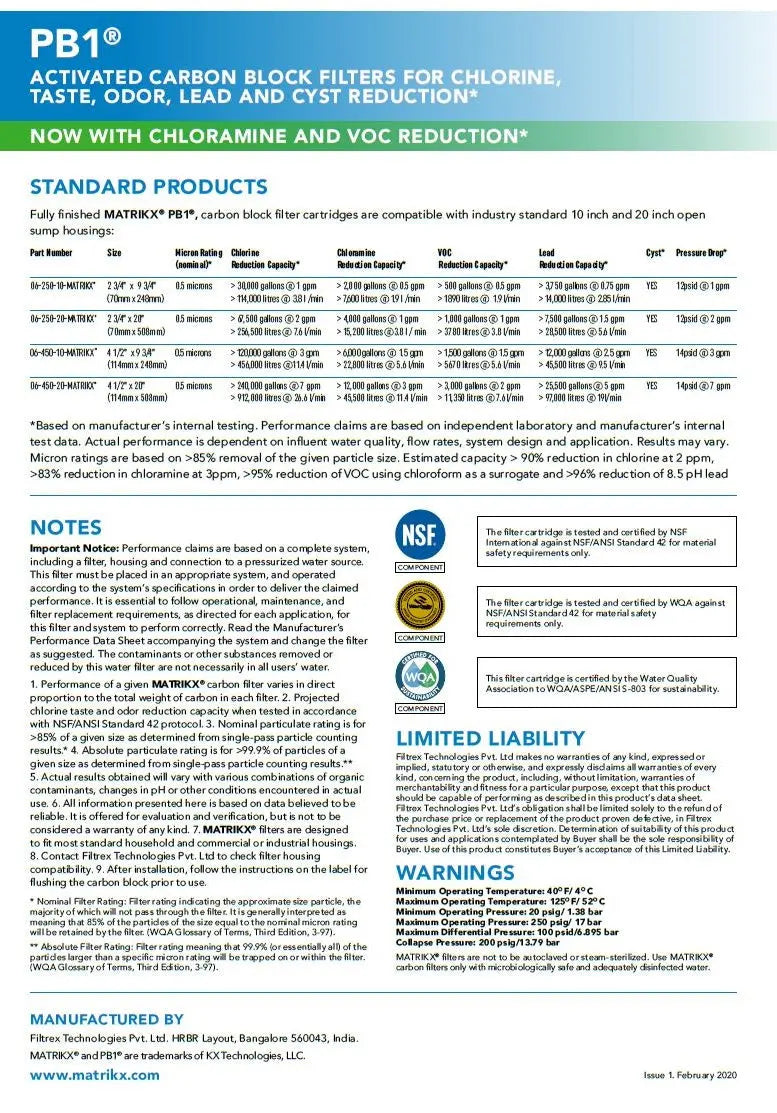 Matrikx water filtration innovation pb1 information sheet page two