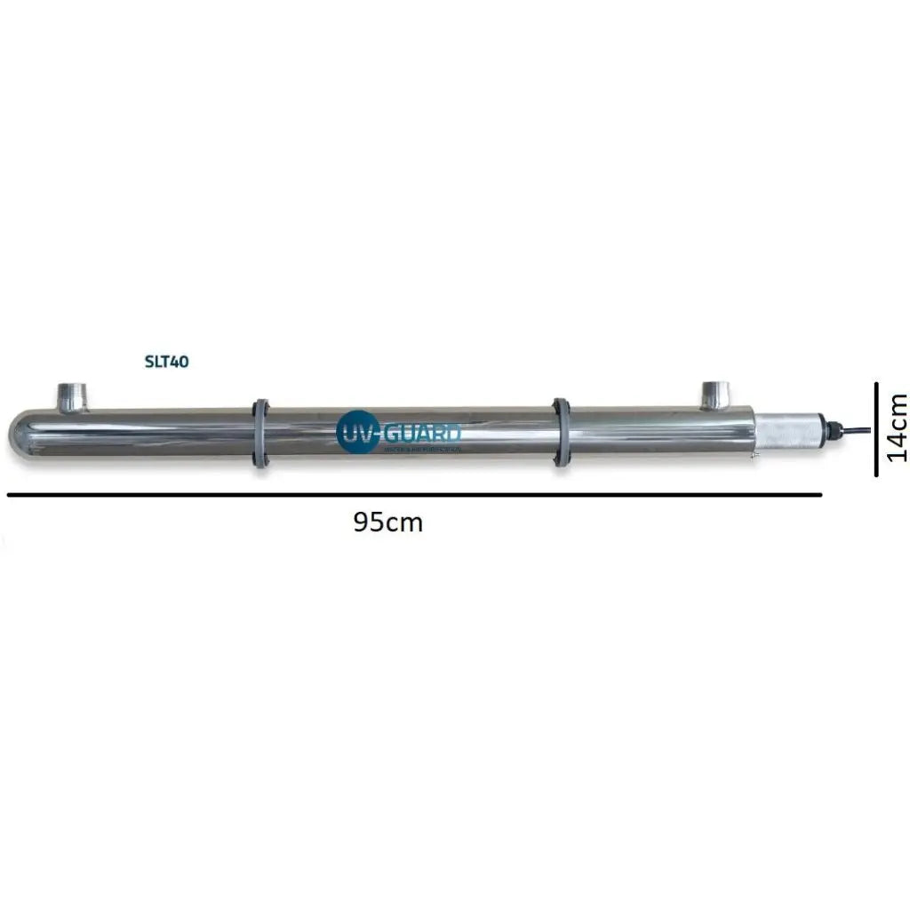 UVG SLT Ultraviolet water sterilizer dimensions. 95 in length, and 14cm in width.