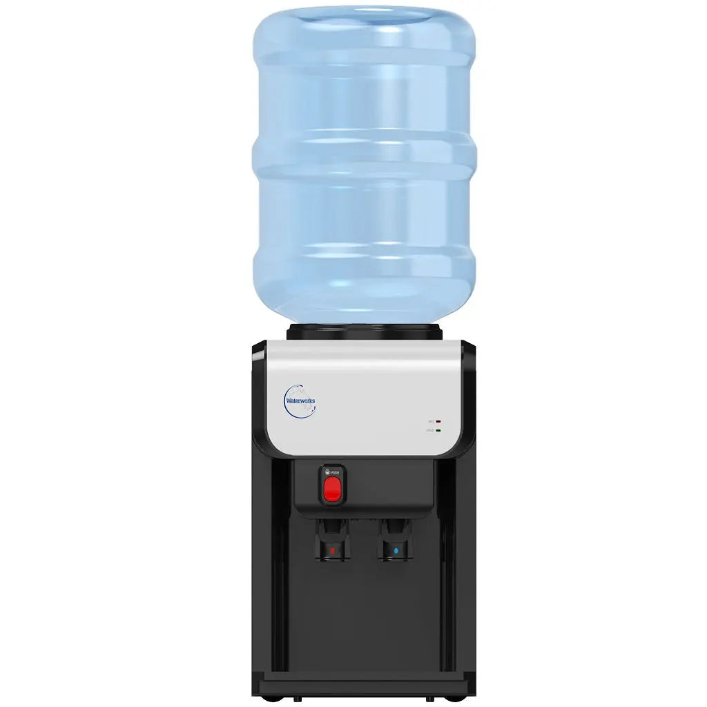 SB19C Waterworks cool bottled water dispenser. Hot water option front view