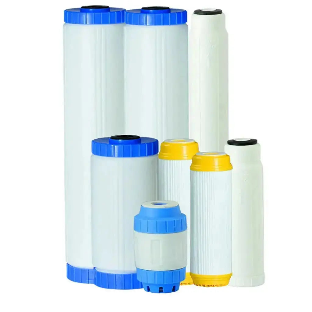 Empty refillable water filter media cartridge filters