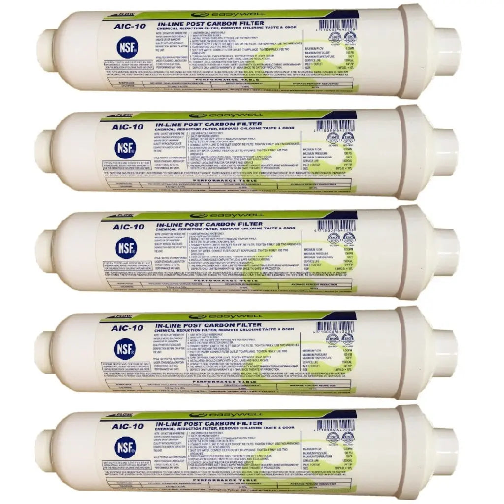 5x Easywell in-line post carbon filters AIC-10 Samsung Fridge Filter for Caravan Water Filters Inline Portable Carbon Filters
