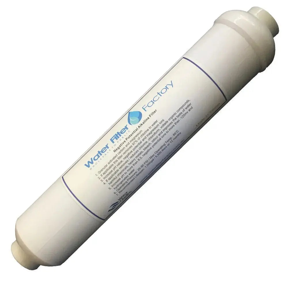 Magnesium inline alkalising negative potential water filter for 7 stage reverse osmosis water filter system.