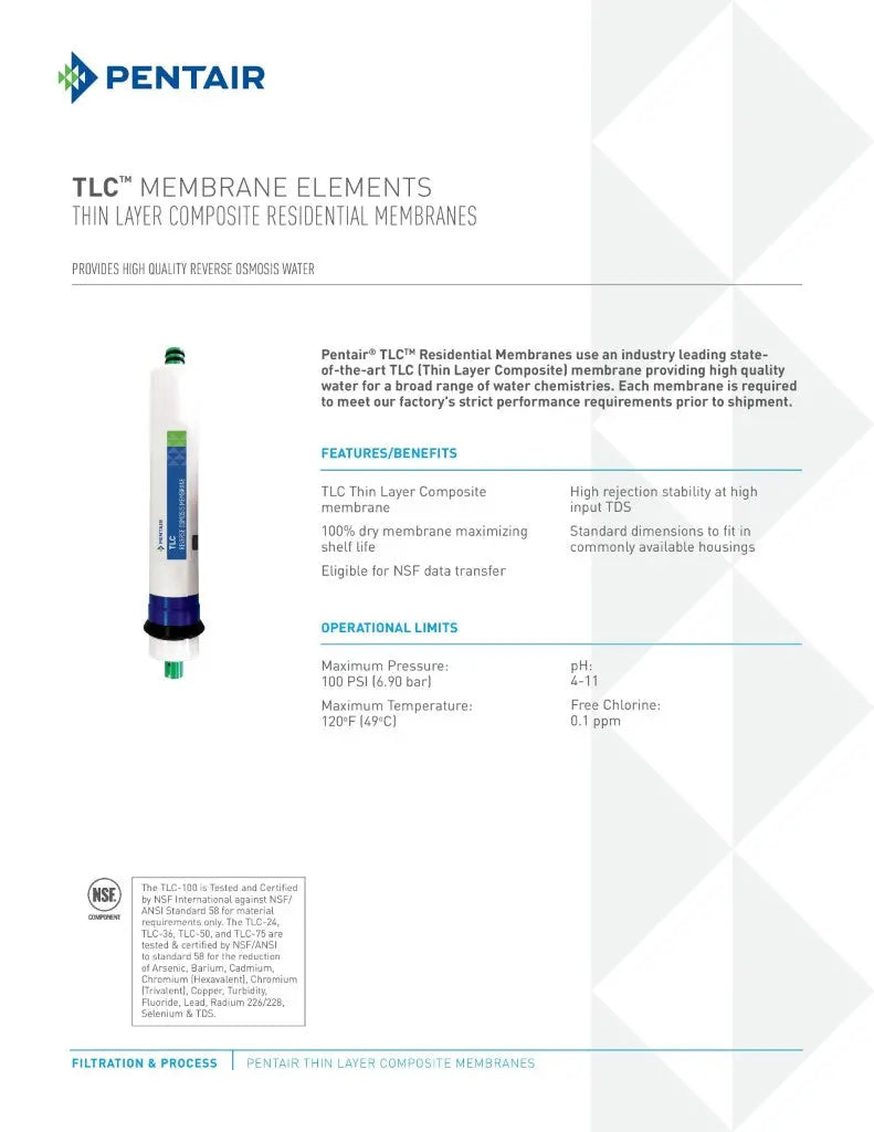 Pentek, Pentair TLC membrane 100GPD