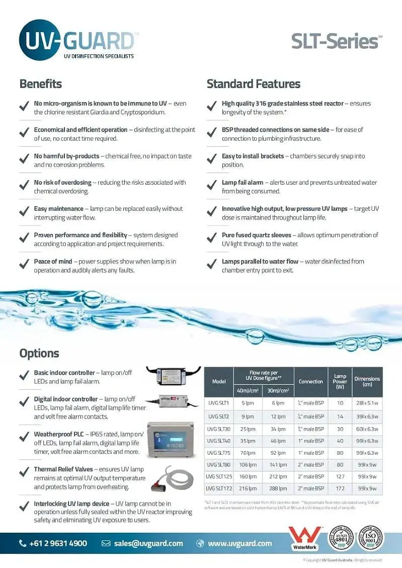 UVG SLT1 ultra violet UV systems water steriliser brochure