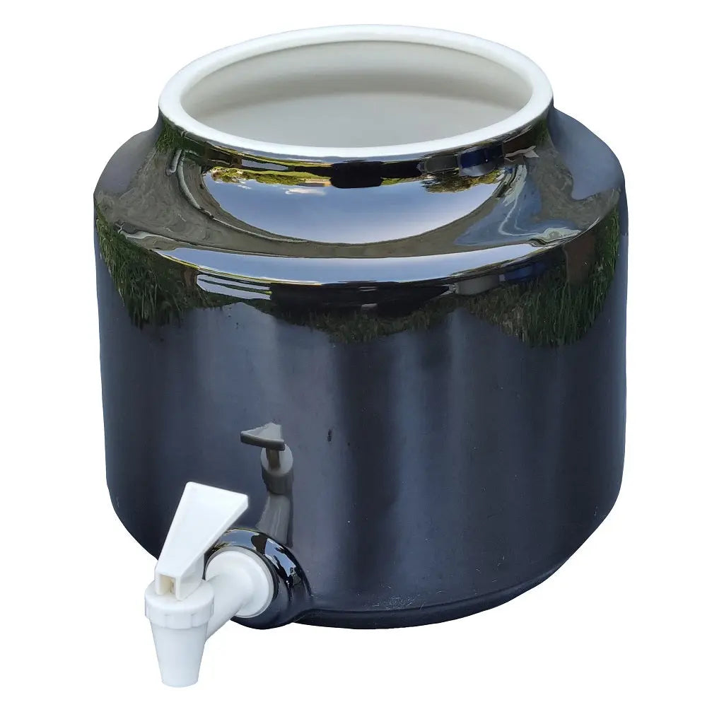 Black ceramic well water crock