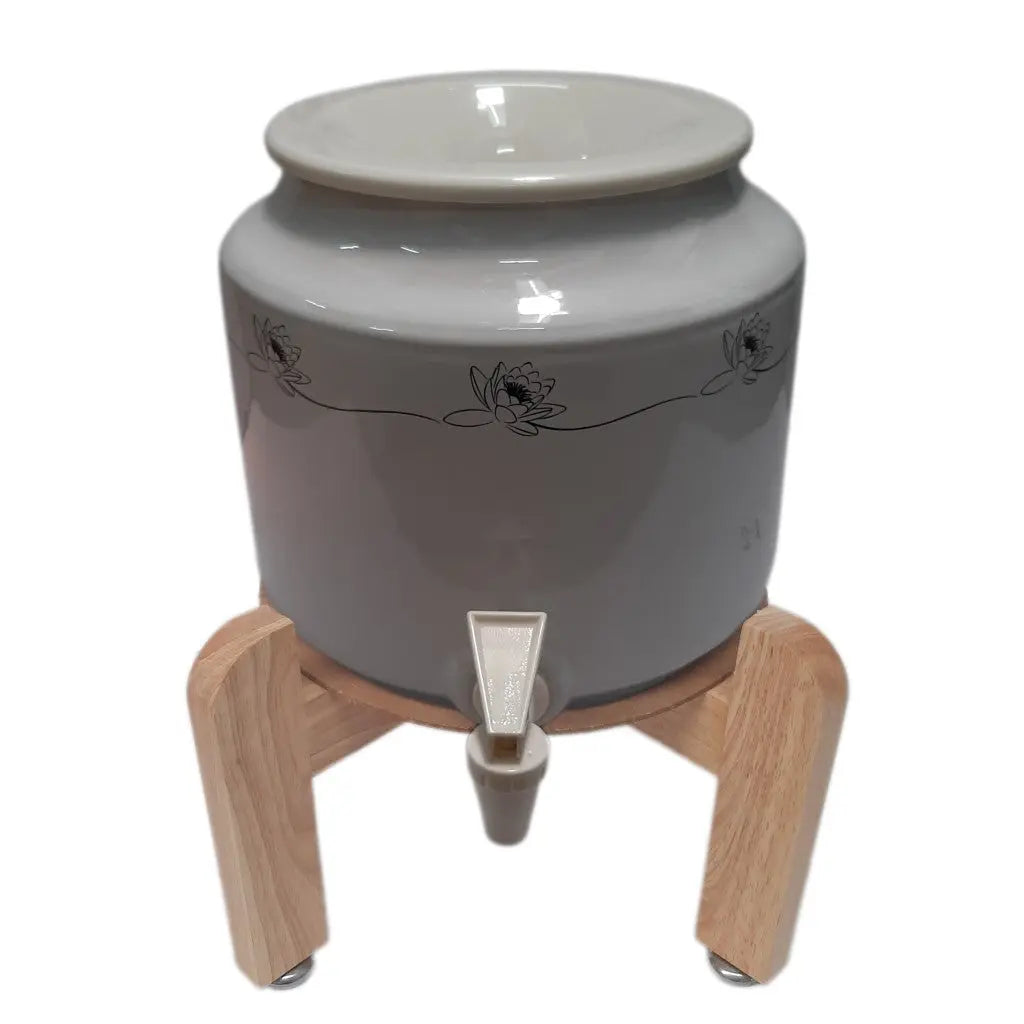 Waterworks ceramic well water crock with stand