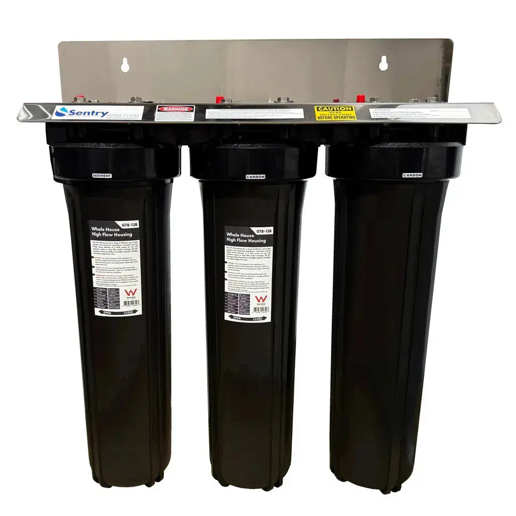 Triple Whole House Filters Stainless Steel Dirt + Chemical - 20