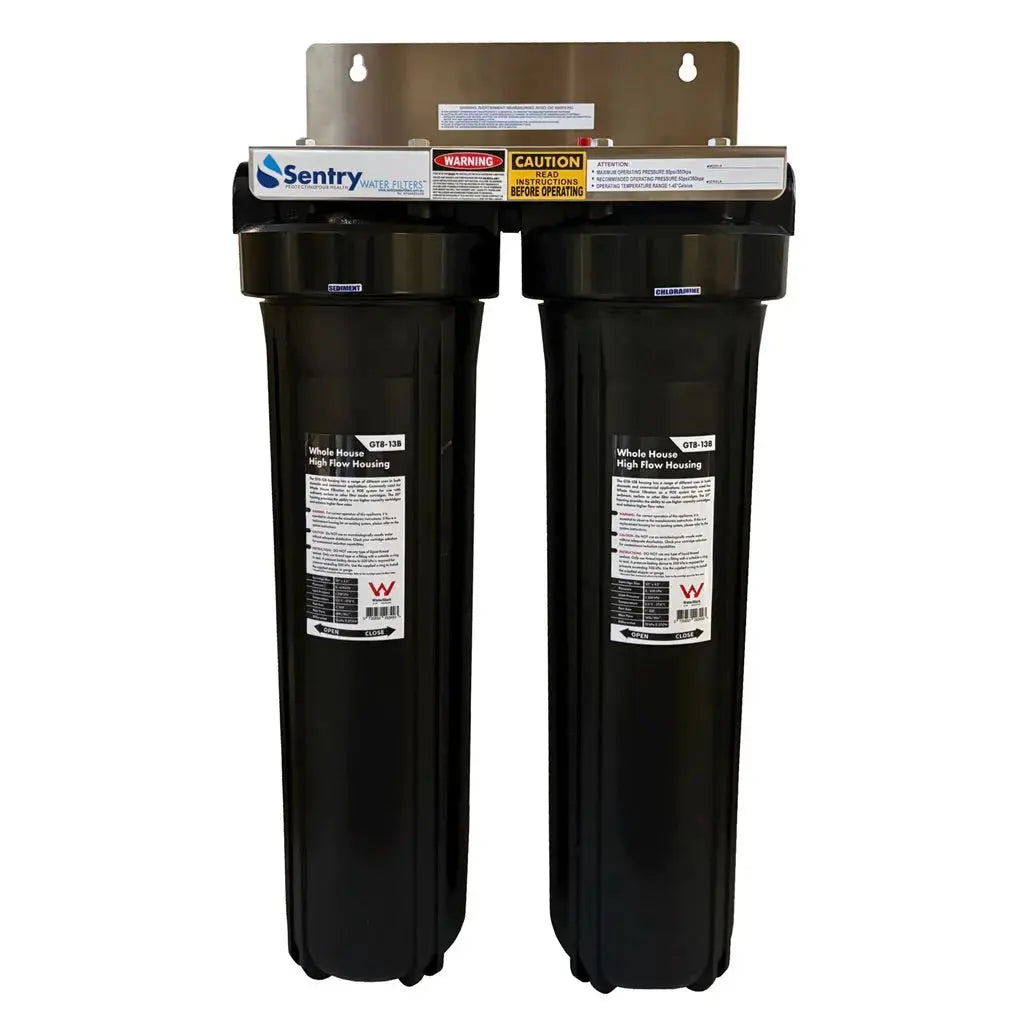 Sentry Water Filters Reverse Osmosis Big Blue twin whole house filtration system water marked double filter with dual stainless steel bracket