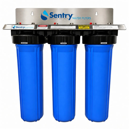 20"x4.5" Big Blue House Stainless Steel + Tank Water Filter Spun + Silver Carbon Filters