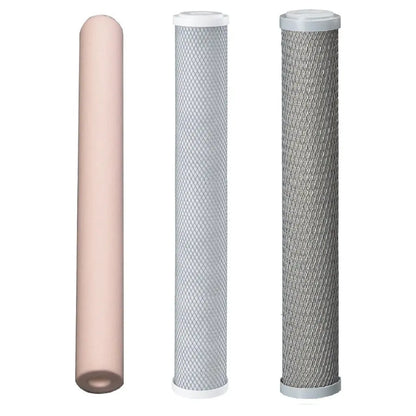 20"x2.5" BB Blue Slim Mains Town Water Filter Cartridges Standard Volume Option
First Filter: Spun Sediment
Second Filter: Standard Carbon Block
Third Filter: 0.5uM Silver Infused Carbon Block
 Sentry Water Filters