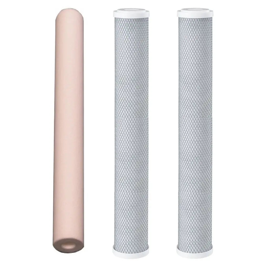 20"x2.5" BB Blue Slim Mains Town Water Filter Cartridges Standard Volume Option
First Filter: Spun Sediment
Second Filter: Standard Volume Carbon Block
Third Filter: Standard Volume Carbon Block
 Sentry Water Filters