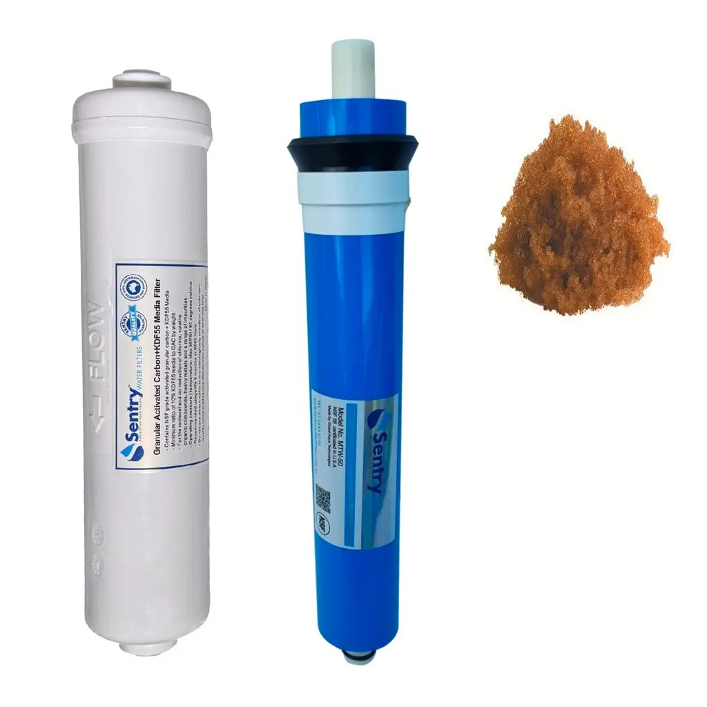 HRO 3DJ premium hand-held high volume reverse osmosis replacement filter pack with membrane and one DI resin refill