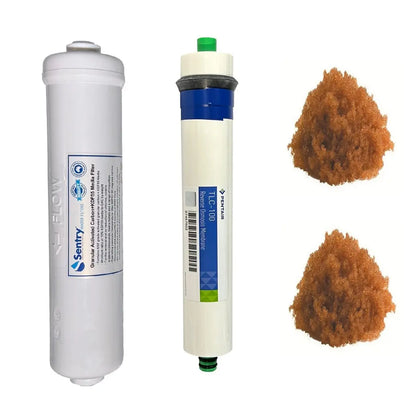 HRO 3DJ premium hand-held high volume reverse osmosis replacement filter pack with pentek membrane and two DI resin refills
