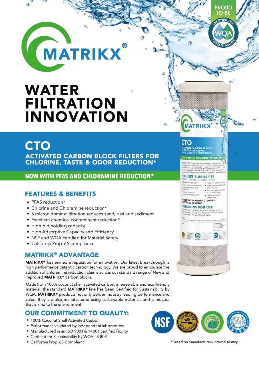 High Volume Matrikx Carbon Block Water Filter + Spun Sediment Particle Filters Sentry Water Filters