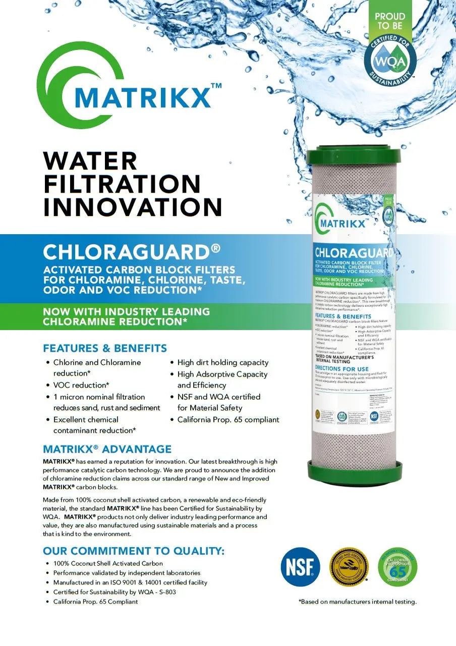 1uM Matrikx ChloraGuard High Volume Carbon Block Water Filters + Spun Sediment Filter
