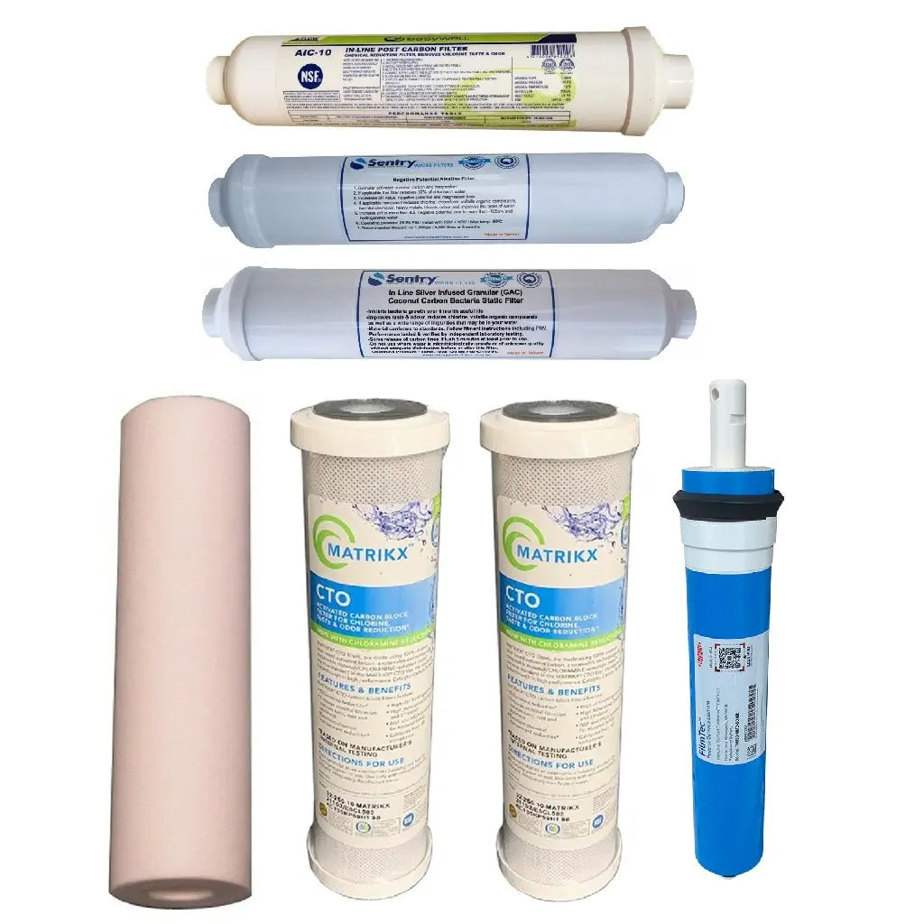 Sentry Water Filters 7-stage reverse osmosis RO PFAS forever chemicals filter, post carbon negative potential alkaline and anti bacterial silver infused filters filmtec 50gpd membrane
