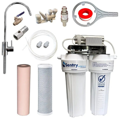 10"x2.5" LED UV system complete install kit with non watermark housings sediment filter and carbon block filter