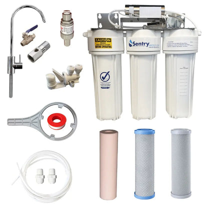 10"x2.5" Triple LED UV system complete install kit non watermark housings antibacterial tank water spun sediment,  heavy metals reducing and silver infused carbon block filter