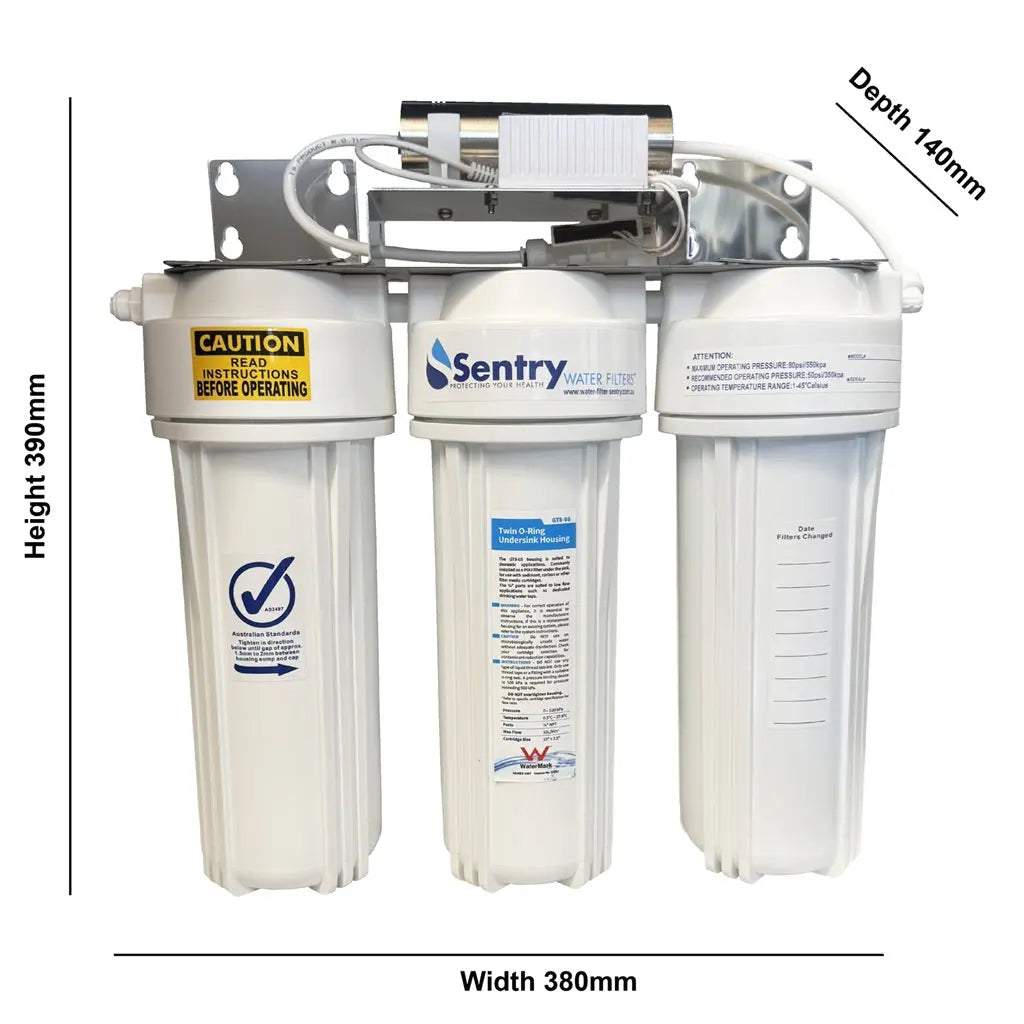 10"x2.5" Triple LED UV system with watermark housings Dimensions