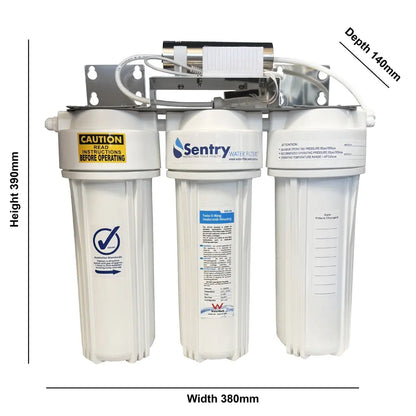 10"x2.5" Triple LED UV system with watermark housings Dimensions