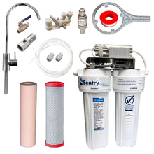 Load image into Gallery viewer, 10&quot;x2.5&quot; LED UV system complete install kit with watermark housings sediment filter and chloramines carbon block filter