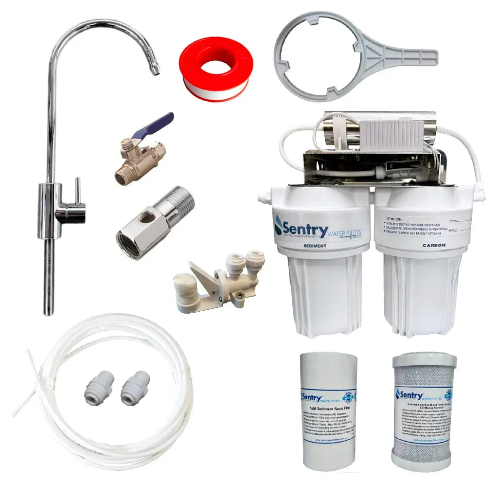 Sentry Water Filters compact 12v LED UV system 4 LPM leak stop only no pressure reduction valve