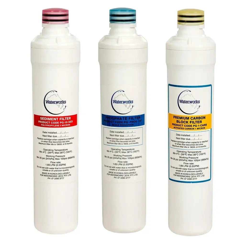 Waterworks Aquanet 5uM Sediment Limescale Reducing Phosphate Filter and 1uM Carbon Filter Triple replacement Filters