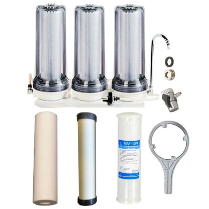 clear housing Triple countertop system for tank water sediment ceramic filter and 3 in 1 bacteria reducing filter