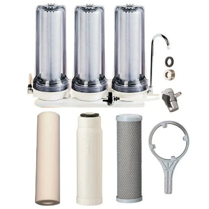 clear housing Triple countertop system for tank water sediment hollow fiber silver infused carbon block