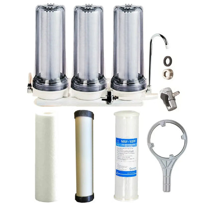 clear housing Triple countertop system for tank water zinc infused antibacterial sediment with ceramic and 3 in 1 bacteria reducing filter