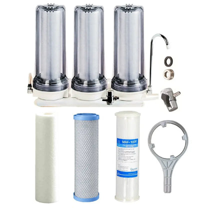 clear housing Triple countertop system for tank water zinc infused antibacterial sediment with heavy metals reduction filter and 3 in 1 bacteria reducing filter