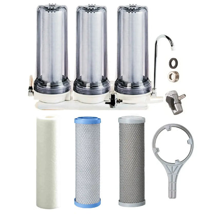 clear housing Triple countertop system for tank water zinc infused antibacterial sediment with heavy metals reducing carbon block and silver infused carbon block filter