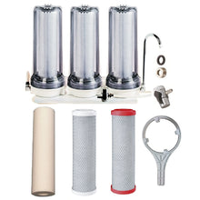 Load image into Gallery viewer, Sentry clear triple benchtop mains filtration system town water countertop 3 stage filter spun sediment, 5uM Carbon block, fluoride/chloramine