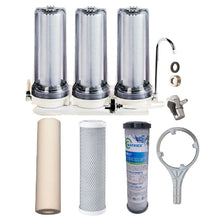 Load image into Gallery viewer, Sentry clear triple benchtop mains filtration system town water countertop 3 stage filter spun sediment, 5uM carbon block, Matrikx PB1