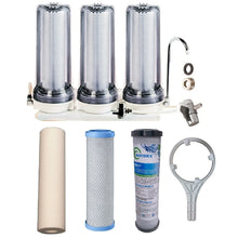 Load image into Gallery viewer, Sentry clear triple benchtop mains filtration system town water countertop 3 stage filter spun sediment, heavy metals, Matrikx Pb1