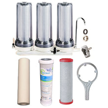 Load image into Gallery viewer, Sentry clear triple benchtop mains filtration system town water countertop 3 stage filter spun sediment, Matrikx 5uM CTO, fluoride/chloramine