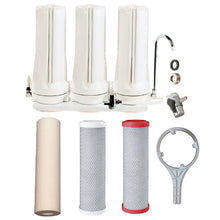 Load image into Gallery viewer, Sentry White triple benchtop mains filtration system town water countertop 3 stage filter spun sediment, 5uM Carbon Block, fluoride/chloramine